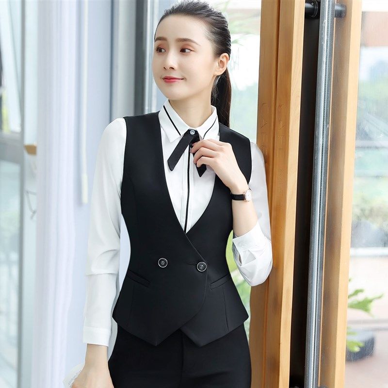 职业装马甲外套女百搭短款马夹女服务员餐饮店员工装制服西装套装