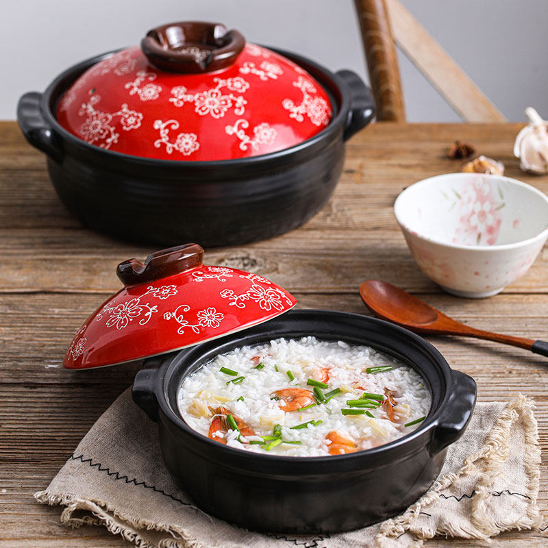 ezicok砂锅陶瓷锅煲仔饭直火锅耐高温锅家用小锅手绘樱花锅炖汤锅