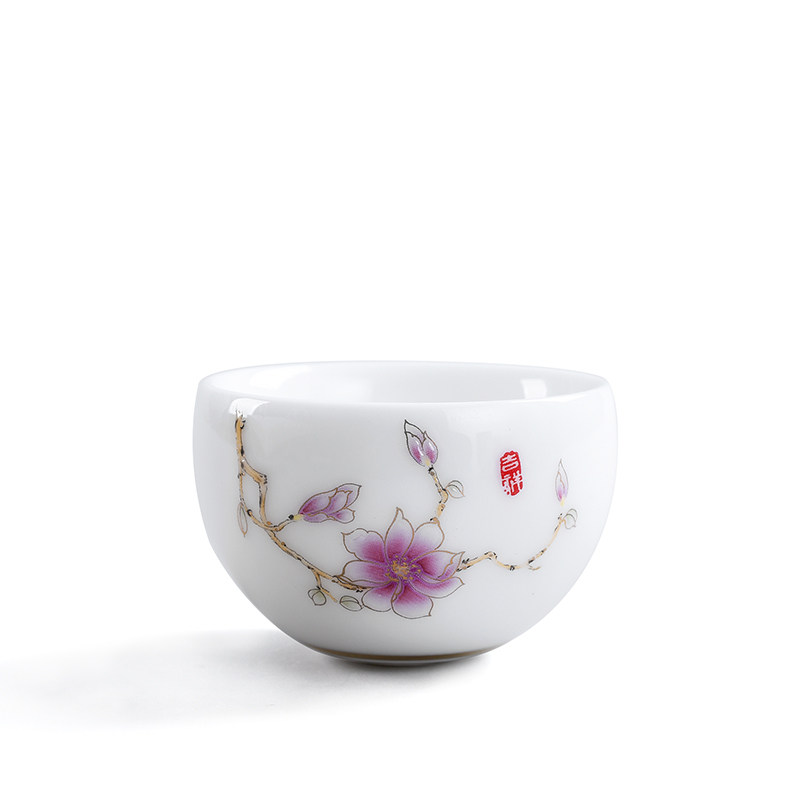 白瓷不倒杯茶杯玉瓷羊脂玉功夫茶具描金甜白品茗杯小普洱茶杯单杯