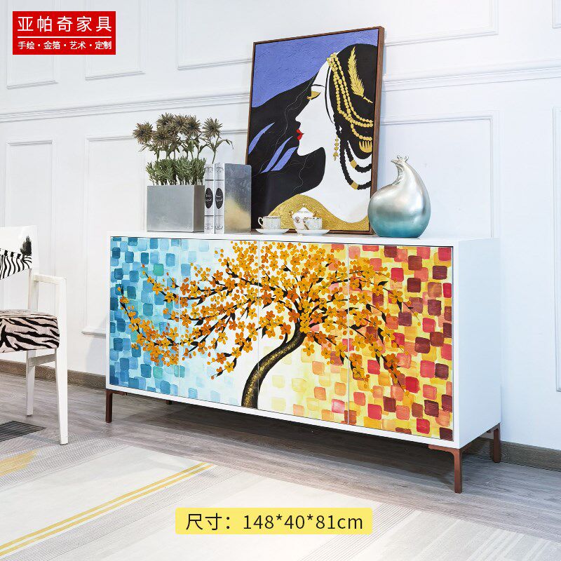 意式轻奢玄关柜入户玄关桌进门客厅隔断装饰柜欧美式柜手绘餐边柜