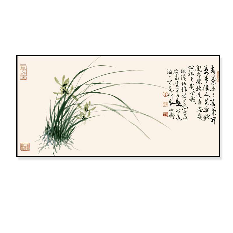 卧室床头装饰画兰花新中式风格挂画书房饭厅背景中式风格墙面壁画