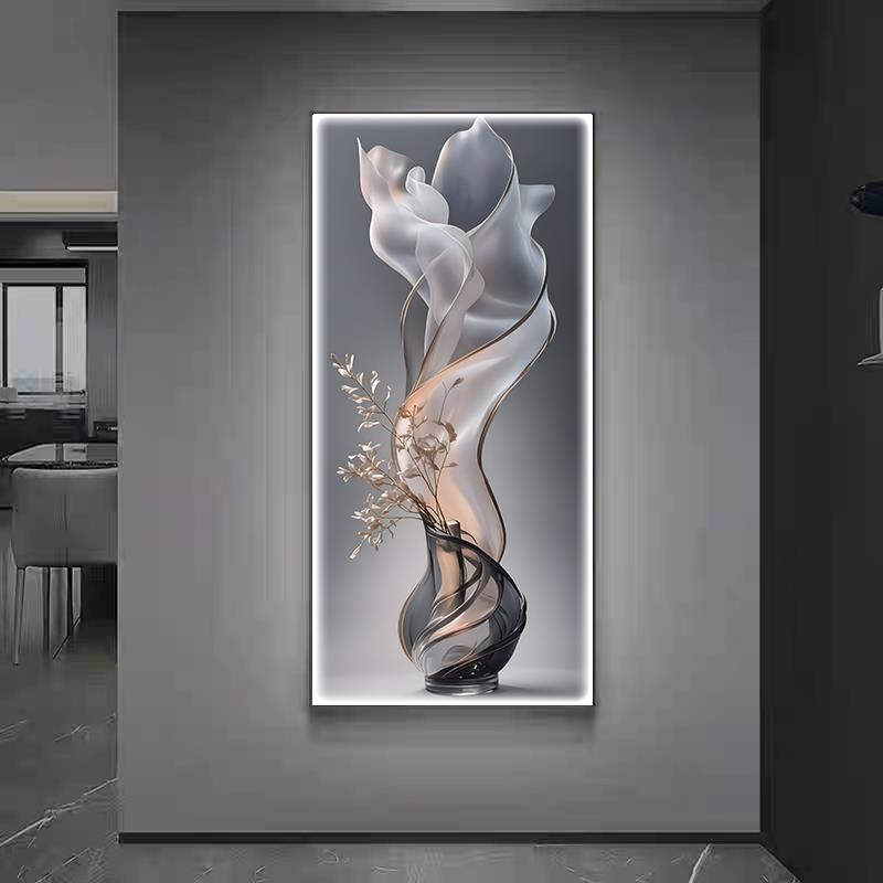 现代简约玄关led灯画发光挂画客厅轻奢竖版晶瓷画走廊过道壁画