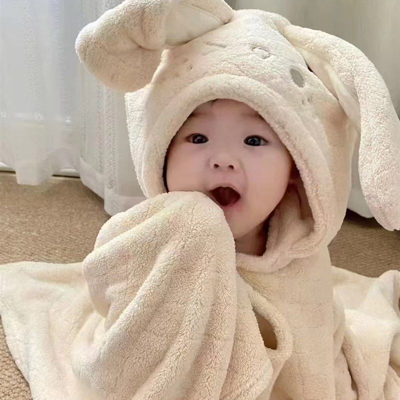 外贸大象兔子儿童浴巾珊瑚绒小斗篷新生儿80*120cm超软加厚