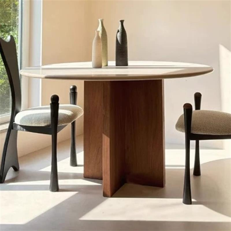 圆桌桌腿支架实木桌子腿餐桌大理石洞石底座中式餐桌腿异形桌腿