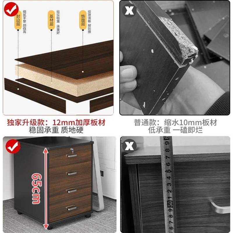 北欧简易办公室文件柜资料柜带锁办公桌下储物柜移动矮边柜收纳柜