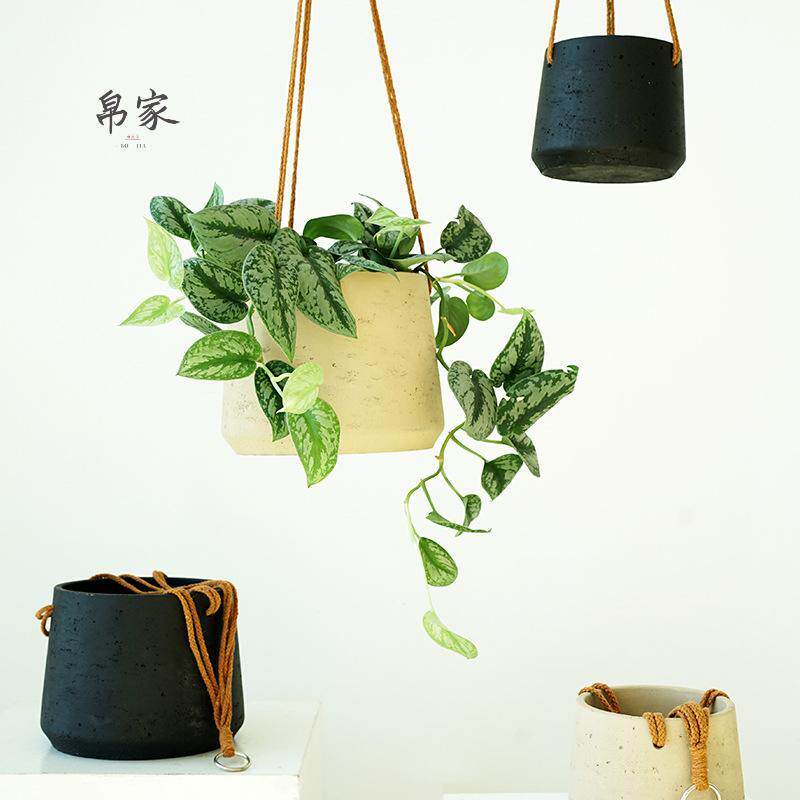 北欧壁挂水泥吊挂花盆垂吊植物吊篮挂墙吊盆悬挂式阳台吊兰盆栽