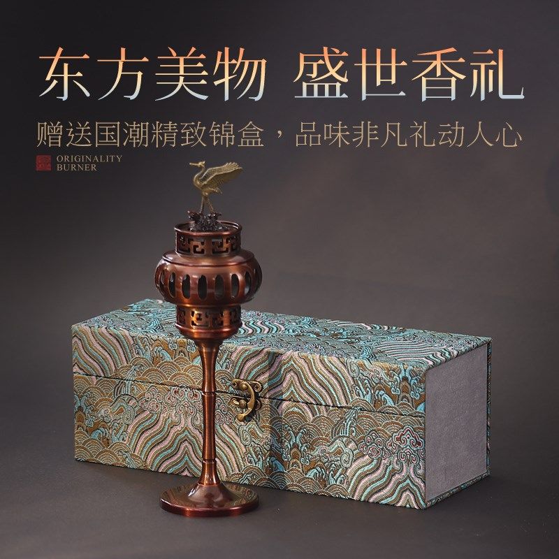 宫灯创意香炉家用室内蜡烛台黄铜烤香熏香器新中式香薰炉送礼摆件