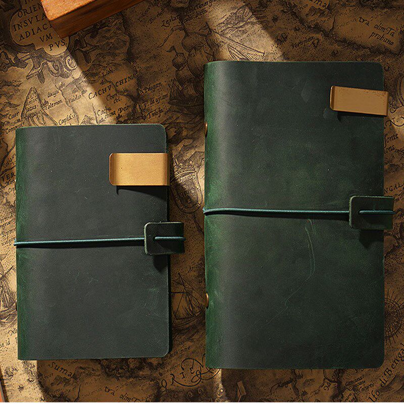 墨绿色手帐封面旅行手帐手工头层牛皮笔记本活页疯马皮本子TN复古