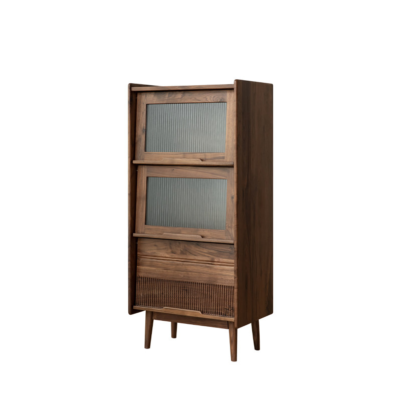 北美黑胡桃实木书柜北欧书架小户型餐边柜储物柜沙发旁边的边柜