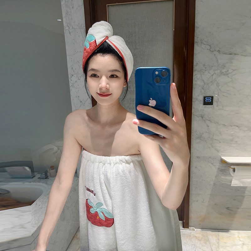 抹胸浴裙浴巾女可穿可裹胸浴巾裹身新款吸水速干浴袍露肩草莓可爱