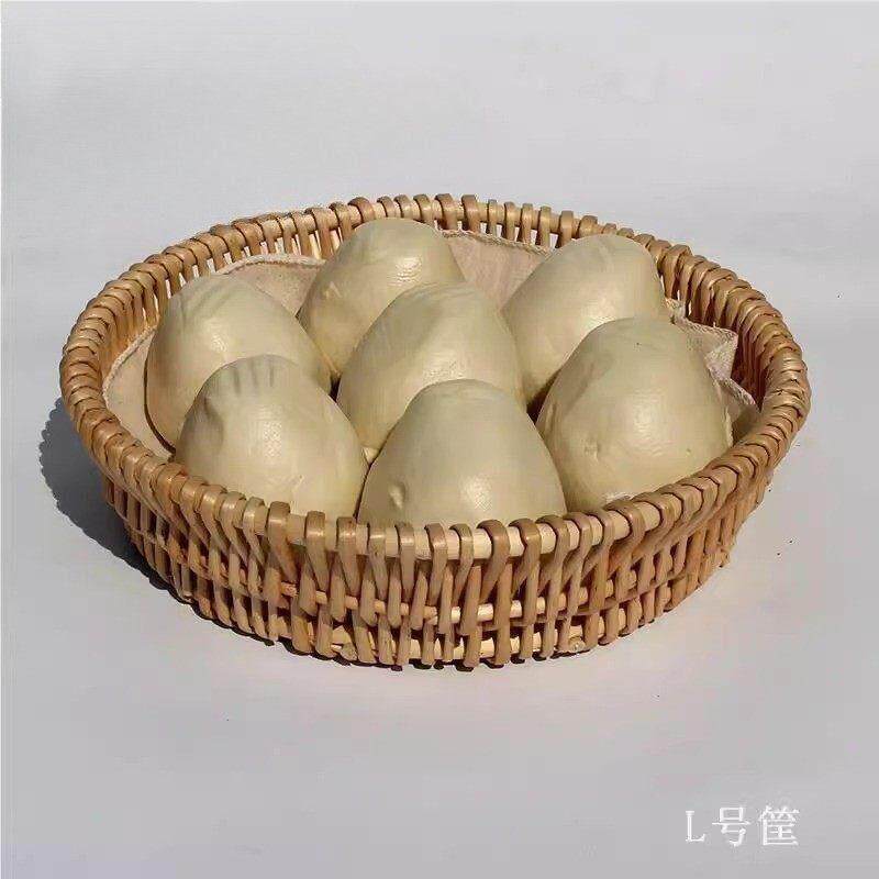 面包圆形家用竹编盛馒头框竹筐放馍篮子厨房编织藤编收纳菜蓝
