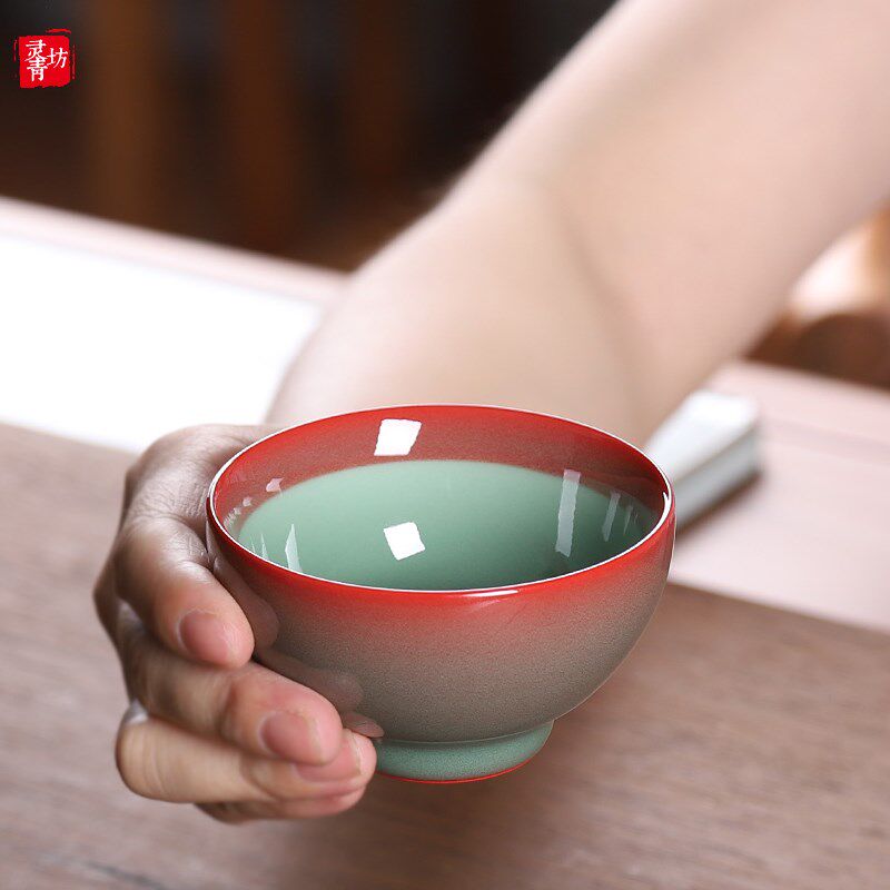 青瓷主人杯单杯男士高端个人品茗杯大号陶瓷功夫茶杯单个茶盏茶碗