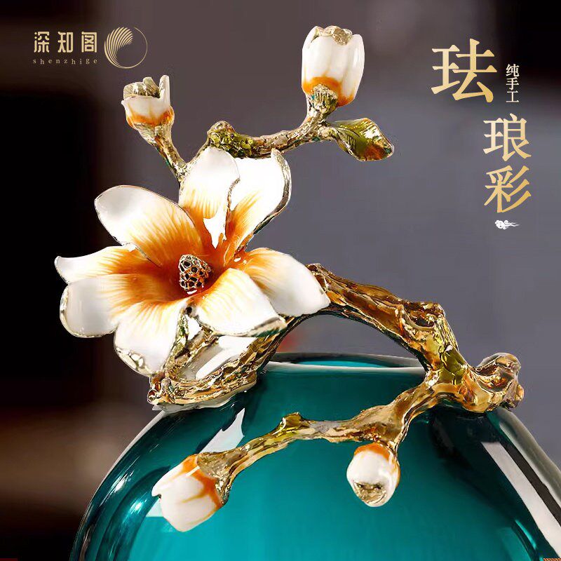 高级琉璃花瓶摆件客厅高端装饰品乔迁礼品新中式珐琅彩玄关饰品