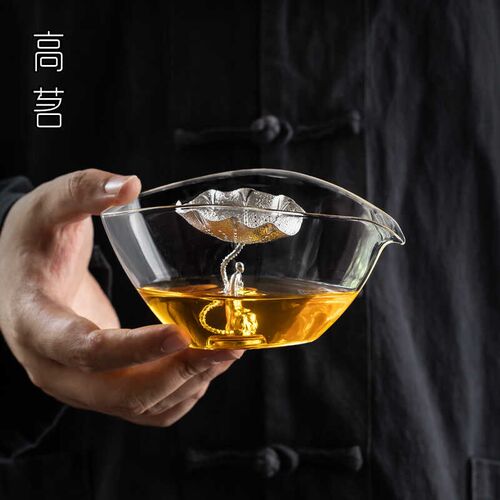 高颜值手工泡茶杯纯银过滤分茶器茶海耐热玻璃公道杯家用磁吸公杯