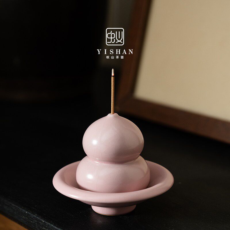 蚁山 汝瓷开片可养葫芦香插中式桌面茶宠摆件室内香薰线香底座