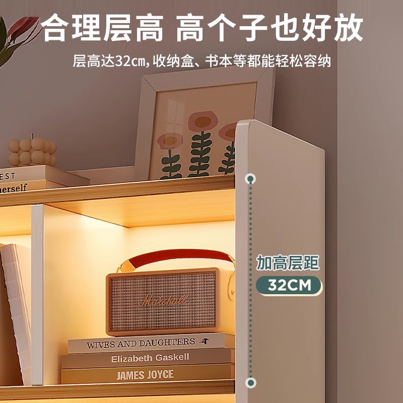 客厅落地展示柜 深胡桃色靠墙书架 电视柜旁收纳书架大抽屉款