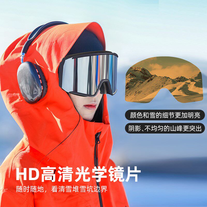 滑雪眼镜女磁吸滑雪镜登山雪镜可戴近视男雪地柱面双层防雾护目镜