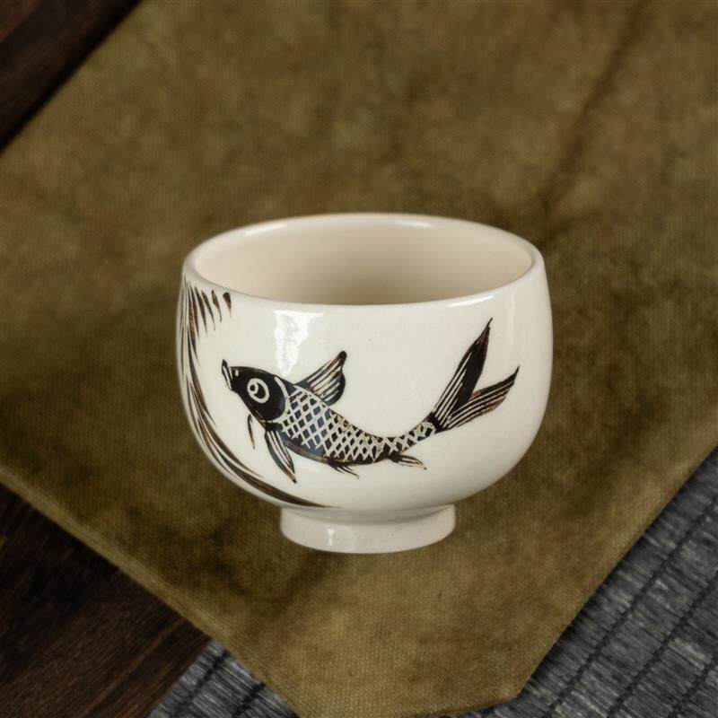 磁州窑纯手工手绘黑白地黑绘茶杯品茗杯陶瓷功夫茶具主人杯