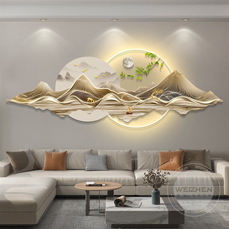 led带灯轻奢客厅装饰画沙发背景墙挂画壁画简约现代高级感灯光画