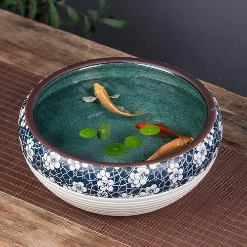 景德镇陶瓷鱼缸大号青花手绘金鱼缸碗莲缸乌龟缸鱼盆家居装饰摆件