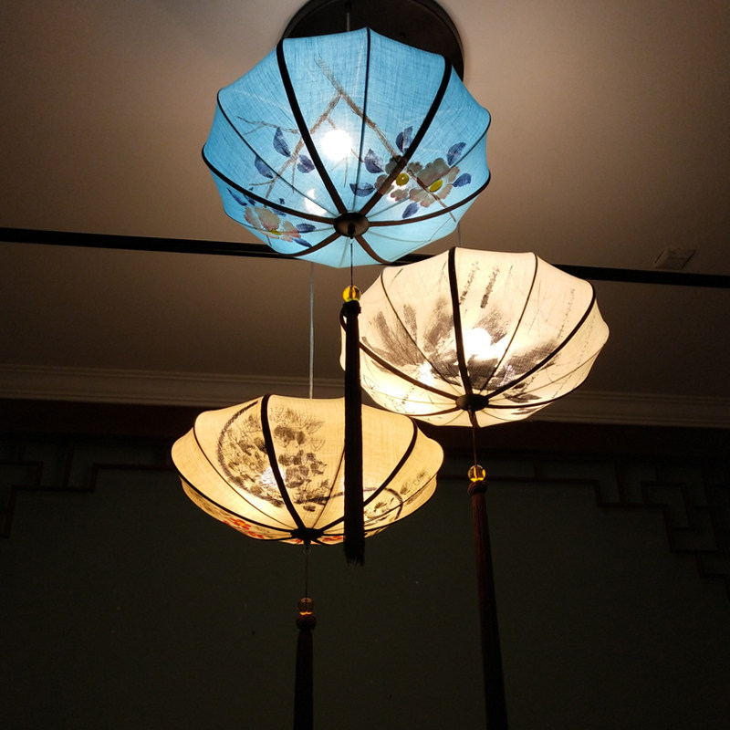 仿古灯笼吊灯新中式古典灯具中国风布艺手绘艺术禅意茶室餐厅用灯