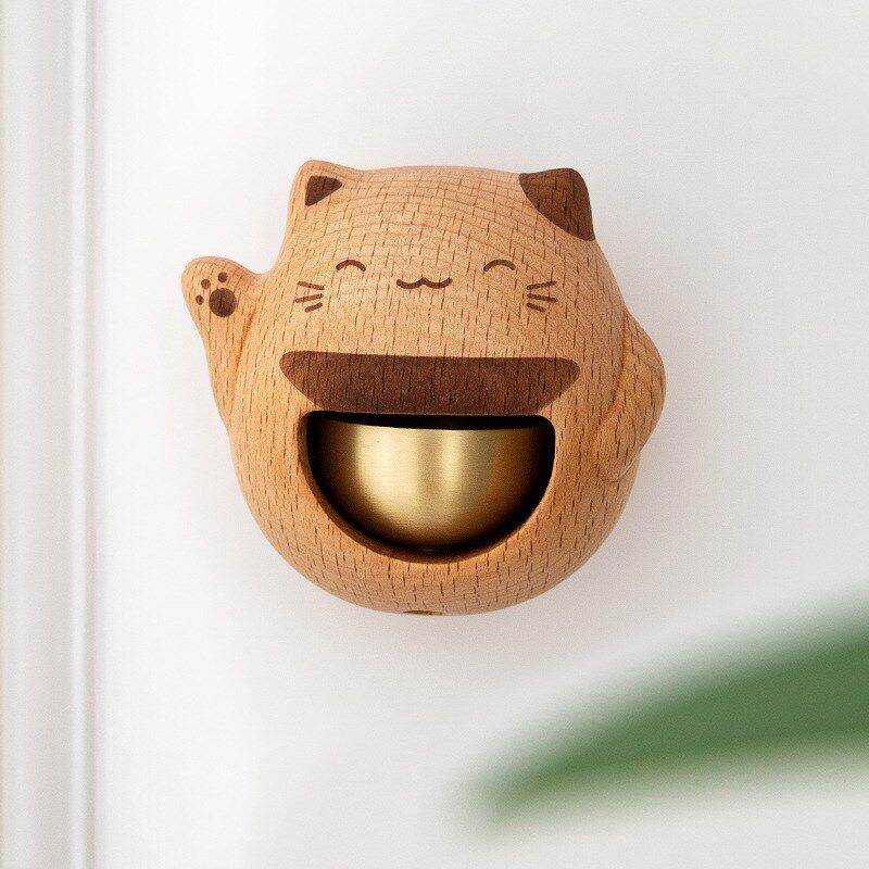 精品木制招财猫风铃日式铃铛冰箱贴入户门铃铛乔迁礼物磁性贴