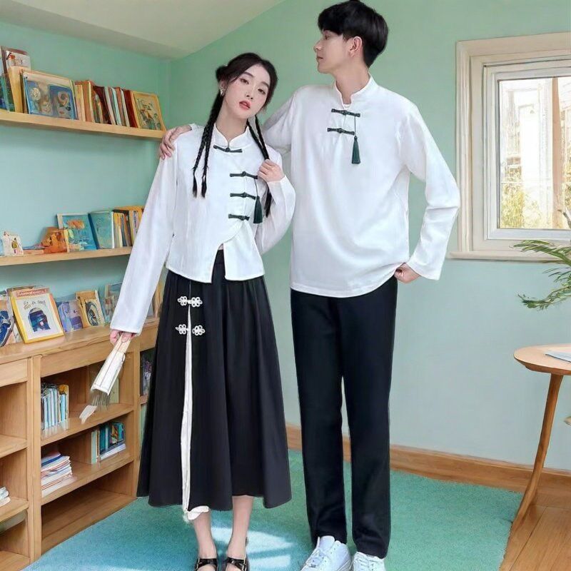 情侣装民国风复古盘扣裙子套装中学生高中生舞台演出服毕业班服