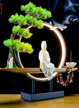 新中式禅意观世音菩萨佛像摆件陶瓷杨柳净瓶南海观音家用镇宅装饰