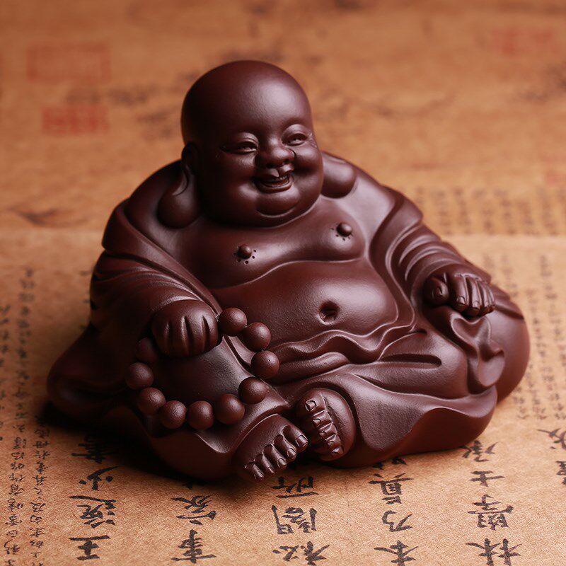 宜兴原矿紫砂茶宠大肚弥勒佛摆件名家全手工笑佛罗汉雕塑茶玩可养