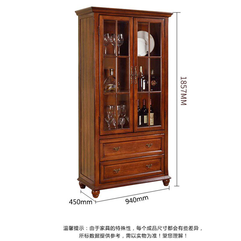 美式实木书柜带玻璃门客厅一体整墙防尘展示柜酒柜落地置物柜书架