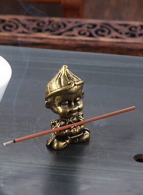 纯黄铜实心猴子手把件孙悟空齐天大圣斗战胜佛茶宠茶几车载小摆件