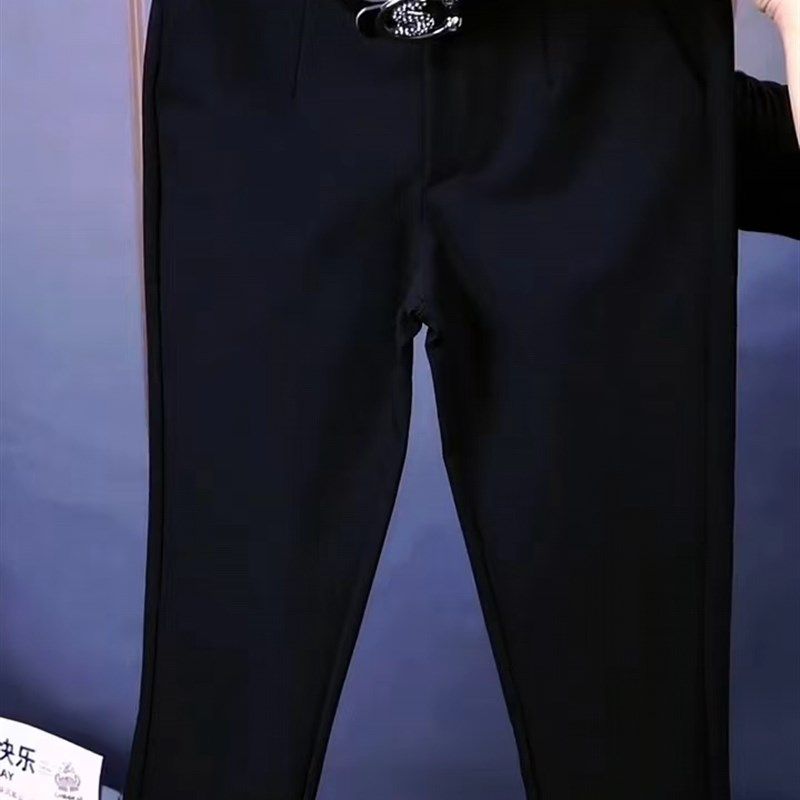 南韩弹力八分烟管裤高腰显瘦盘扣蕾丝边小西裤24年新款小个子女裤