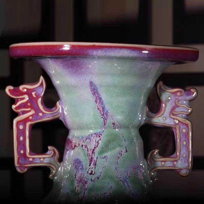 神后钧瓷窑变手工摆件送礼收藏桌面书房玄关开片吉祥装饰平安尊