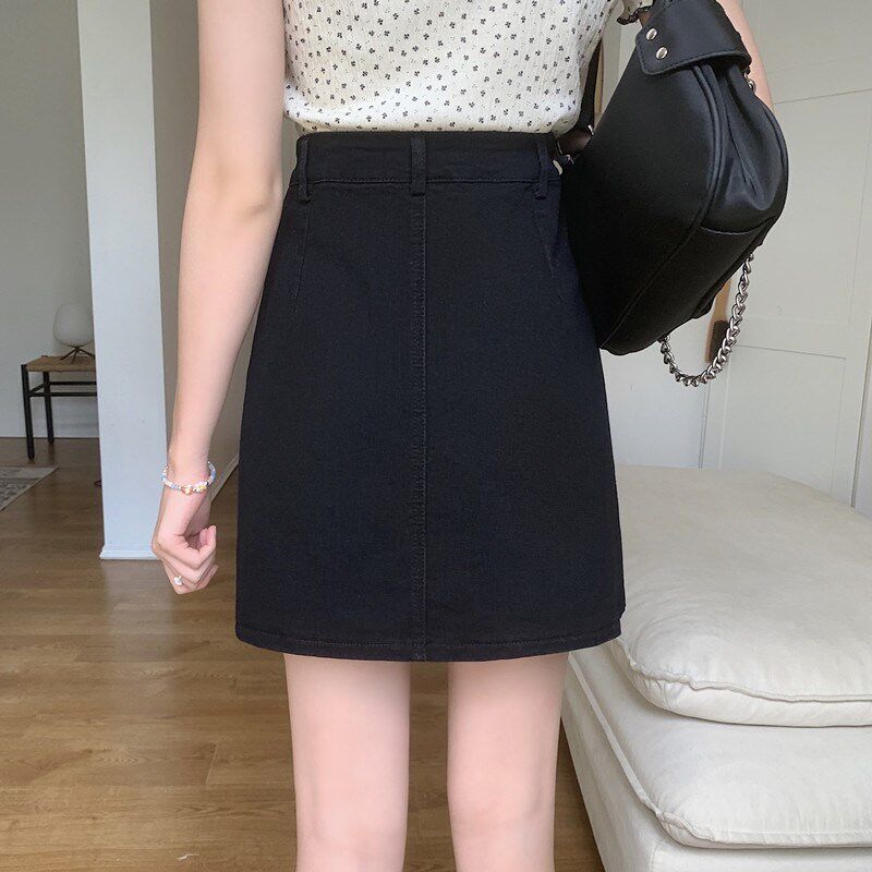 牛仔半裙女夏黑色短裙高腰a字包臀裙子大码胖mm百搭显瘦半身裙潮