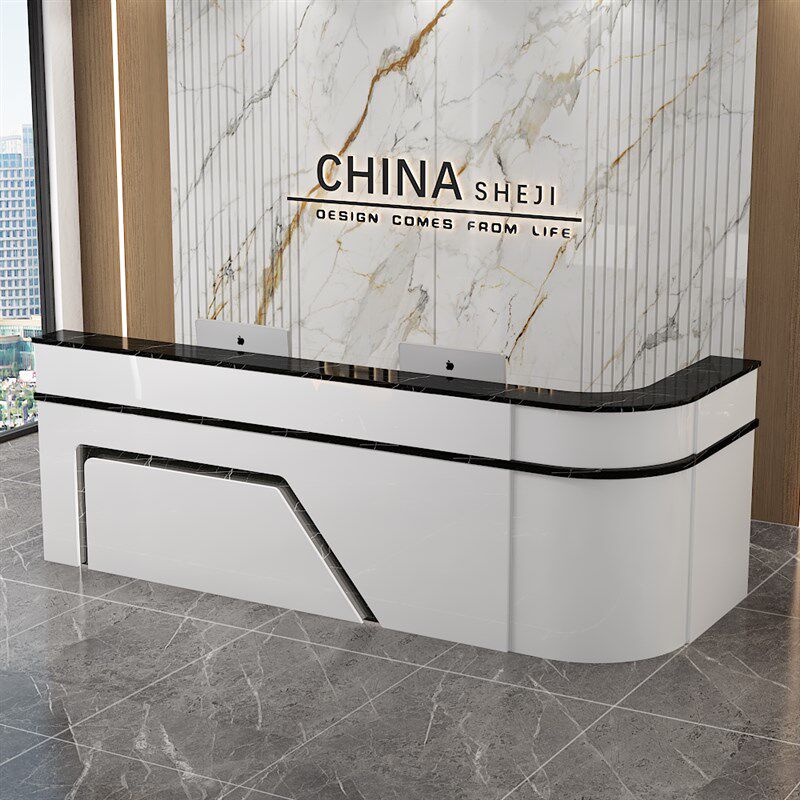 公司前台接待台烤漆吧台商场奶茶店展示台现代极简圆弧门店收银柜