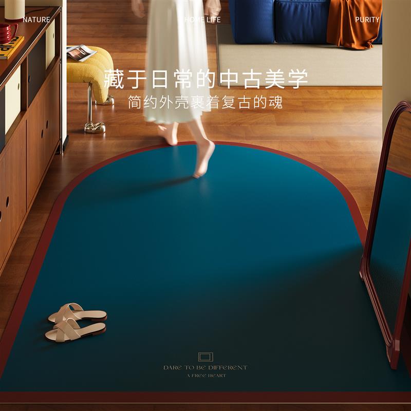 莫尔皮革入户门地垫复古蓝色耐脏免洗进门玄关防滑脚垫家用可定制