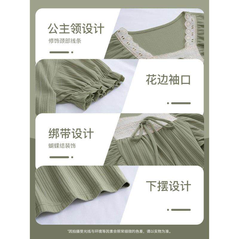 公主风短袖带胸垫睡裙女款夏季薄款2026新款蝴蝶结系带睡衣家居服