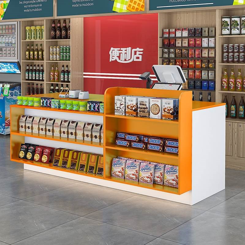 多层储物吧台店铺小型柜台转角收银台展示架超市前台便利店接待台