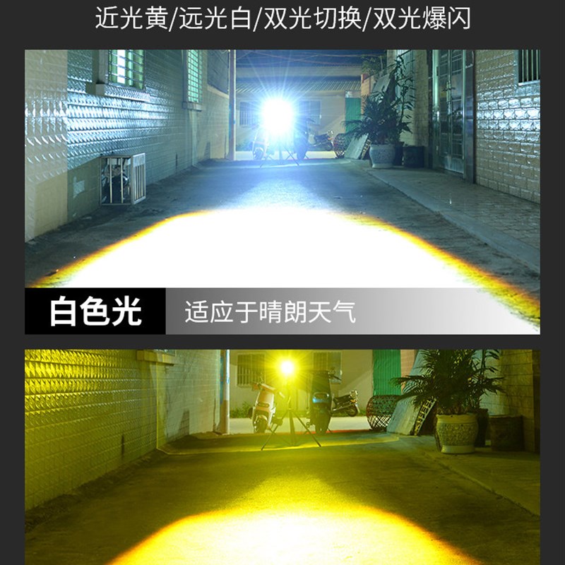 摩托车LED射灯透镜黄白双光大灯强光电动车铺路远近光大灯12V-72V