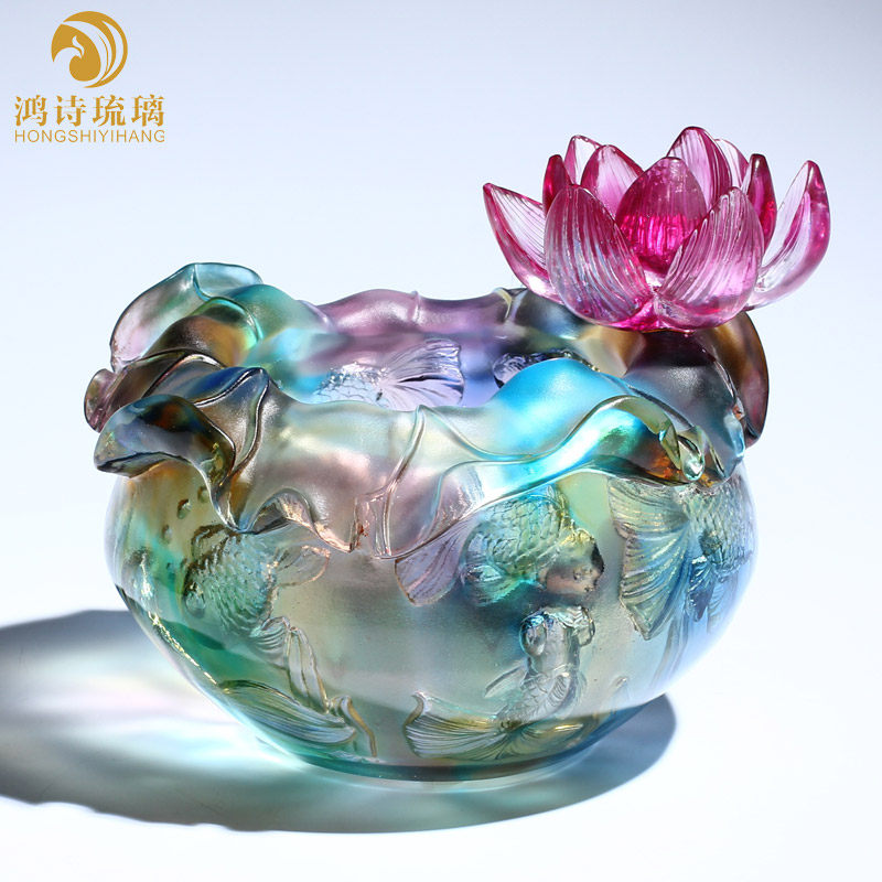 琉璃莲花金鱼缸聚宝盆摆件客厅家居轻奢装饰搬家礼物乔迁新居礼品