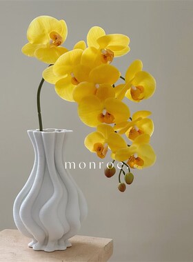 多头蝴蝶兰 兰花仿真花白色黄色假花摆件装饰餐桌卧室桌面花瓶