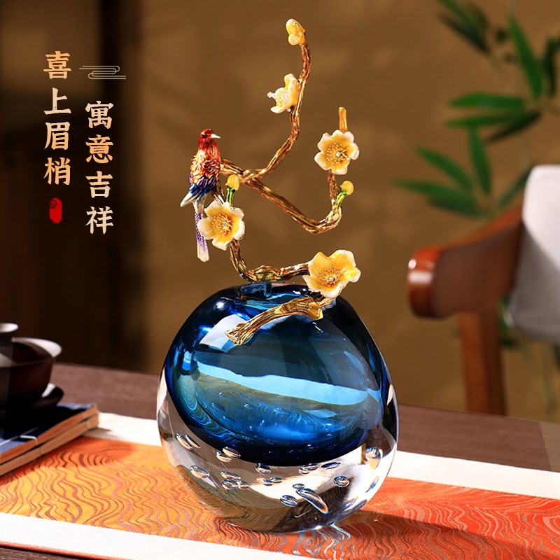 琉璃珐琅彩花瓶摆件高级感小众新中式玻璃装饰客厅柜子家居工艺品