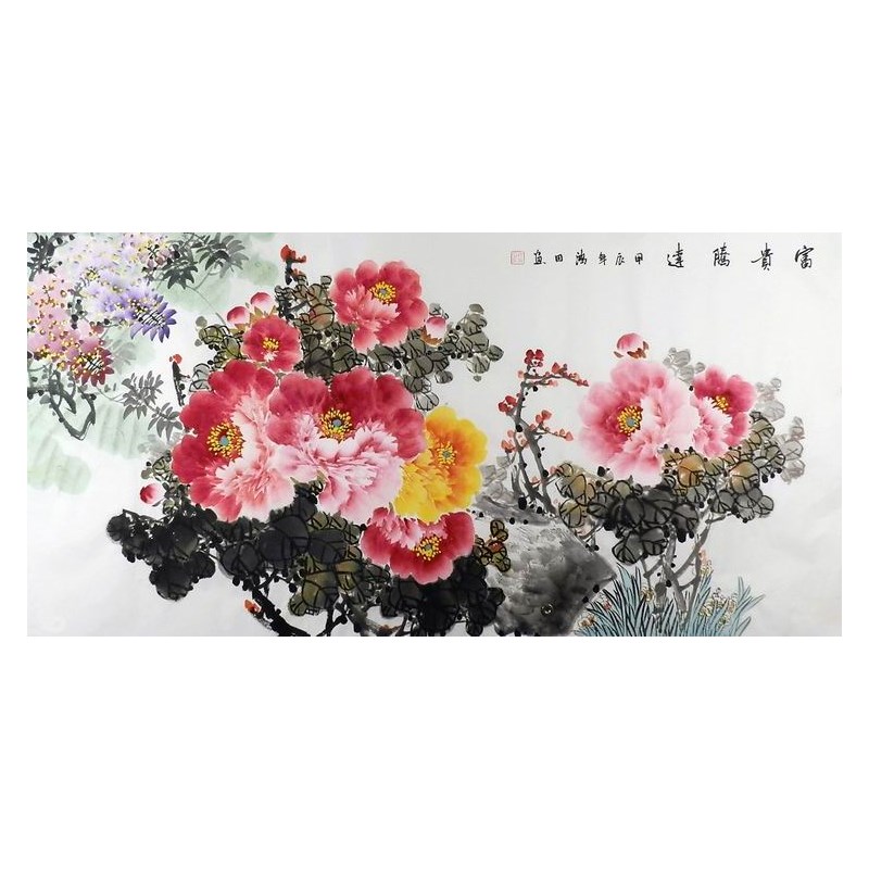 牡丹国画纯手绘字画客厅办公室装饰画鸿田四尺花鸟画紫藤136GG