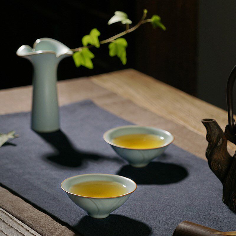 汝窑花插摆件复古小花瓶家居茶桌装饰瓷器景德镇陶瓷汝瓷礼品青瓷