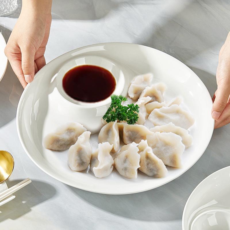 陶瓷饺子盘子家用大号分格盘带醋碟卤水拼盘吃水饺专用蘸料碟虾盘