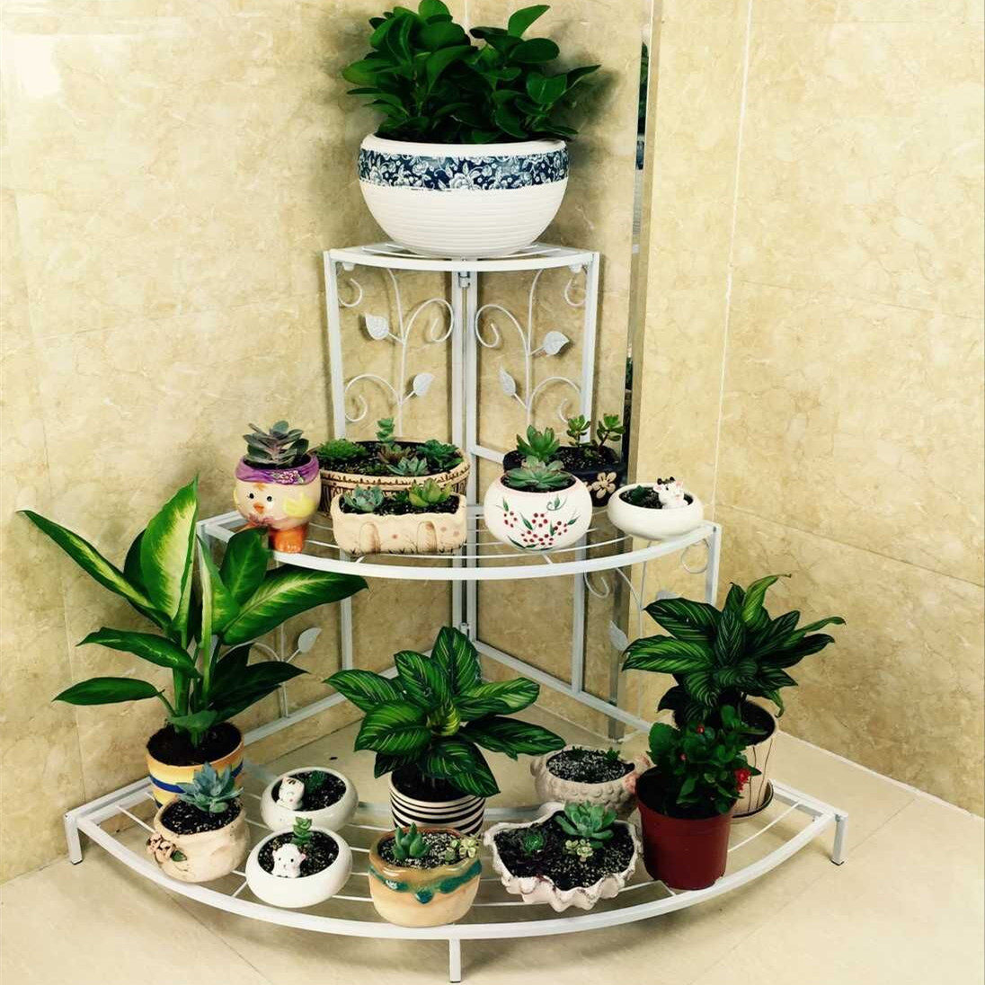欧式田园铁艺多层花架墙角阶梯花盆架子阳台绿萝花架花几客厅三层