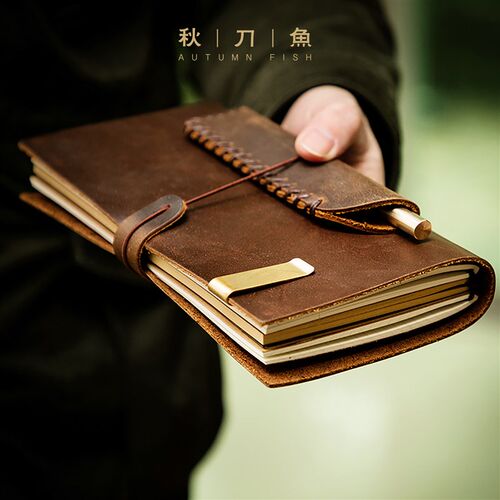 秋刀鱼复古手账本旅行者活页笔记本子牛皮记事本手工日记本tn手帐