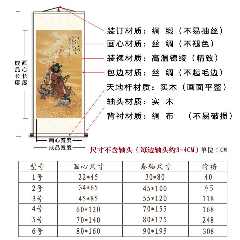 天师钟馗画像挂画山水卷轴丝绸画朱砂钟魁像中堂国画装饰画风水画