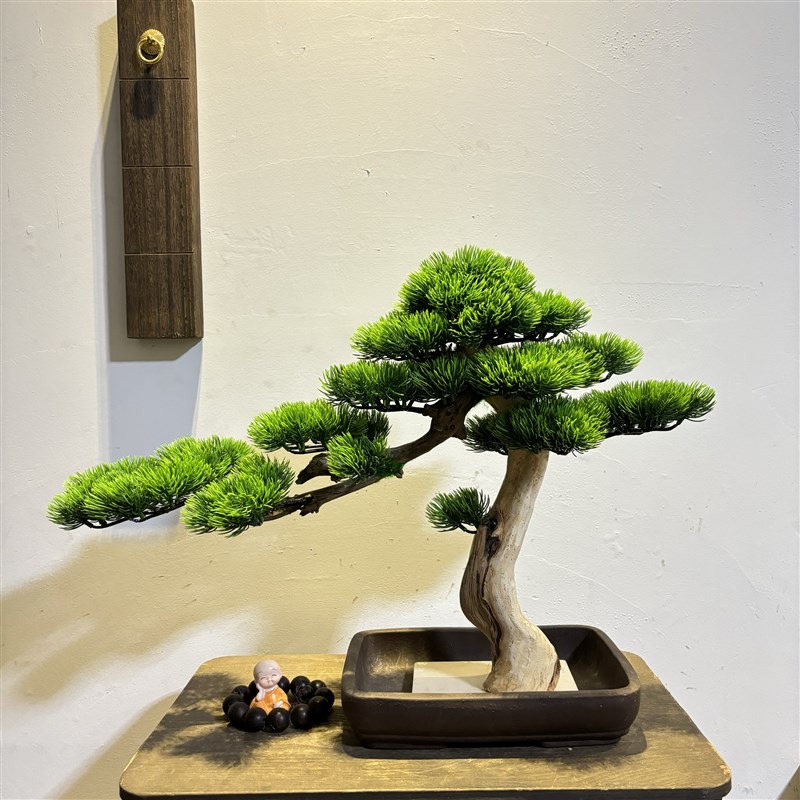 新中式高档崖柏松仿生仿真迎客松老桩绿植盆景家居客厅玄关造景树