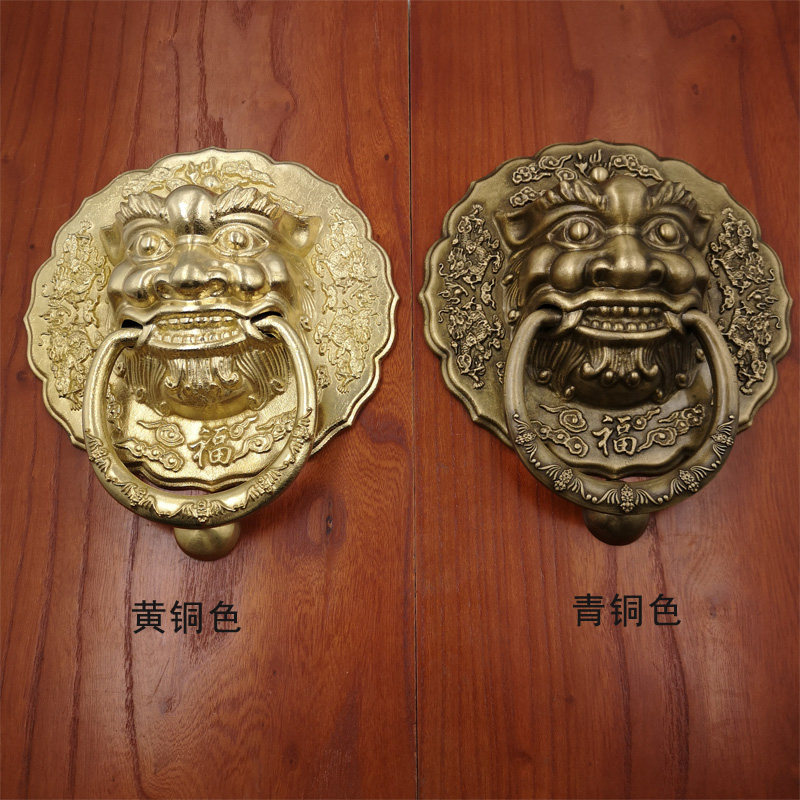 仿古纯铜兽头门环狮子头门把手中式庭院门大拉手花栏大木门铜拉环